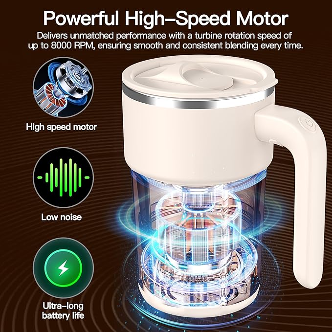 Self Stirring Coffee Mug, 12oz Rechargeable Magnetic Mixing Cup, 316 Stainless Steel Electric Stirring Cup with Lid & Handle for Coffee, Cocoa, Matcha, Creamer, Mushroom Coffee(Matcha Green)