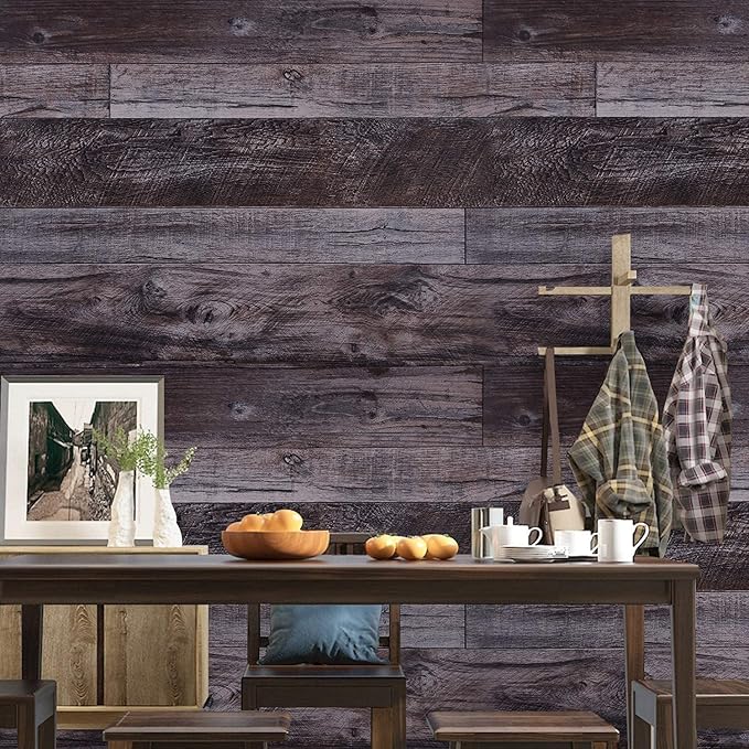 WENMER 17.71" x 394" Grey Wood Peel and Stick Shiplap Self Adhesive Wallpaper - Plank Wallpaper for Countertop, Cabinet, Shelf, Drawer, Wall, Door
