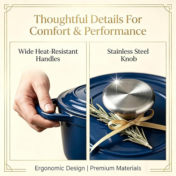 QuliMetal Enameled Cast Iron Cookware Set, 4-Piece Pots and Pans Set with Lids, 10.25" Skillet, 2QT Saucepan, 2.8QT & 4.8QT Dutch Ovens, Oven Safe to 500°F, All Stovetops Compatible - Navy Blue