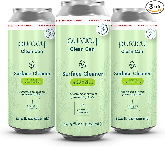 Puracy Multi-Surface Cleaner Clean Can - Plant-Powered Everyday Surface Cleaner - Natural All Purpose Cleaning Solution As Seen on TikTok (Green Tea & Lime, 3 Pack Refill)