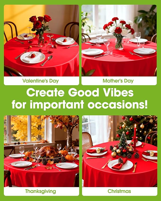 Pureegg Plastic Table Cloth Disposable 20 Pack, 84'' Round Table Cloths, Valentines Day, Thanksgiving, Christmas Decorations, Fall Tablecloths, Round, Plastic Cover, Leakproof & Sturdy, Red