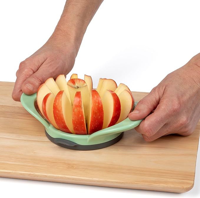 PrepWorks by Progressive Dishwasher Safe 16-Slice Thin Apple Slicer and Corer with Attached Safety Cover (Pistachio)