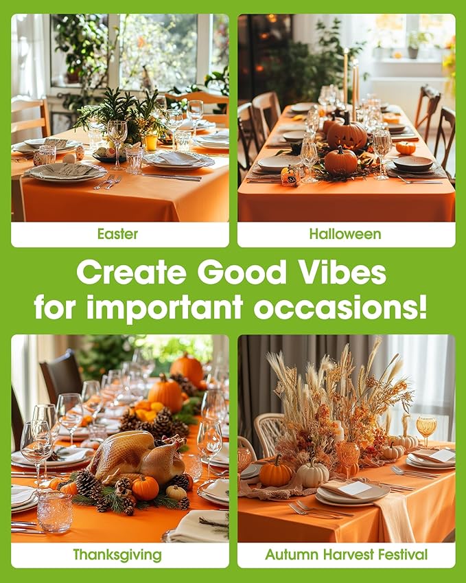 Pureegg Plastic Table Cloth Disposable 20 Pack, 54 x 108 Inch Table Cloths, Halloween Party, Thanksgiving Decorations, Harvest, Fall Tablecloths, Rectangle Tables, Leakproof & Sturdy, Orange