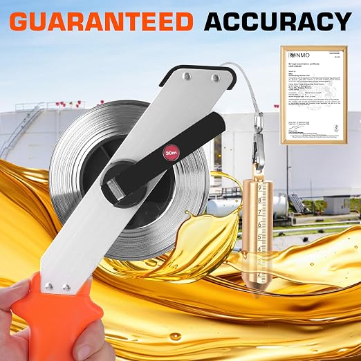Cekegon Oil Gauging Tape, Stainless Steel Sounding Tape Measure, Oil Tank Gauging Tape with Brass Plumb Bob (33ft-12oz)