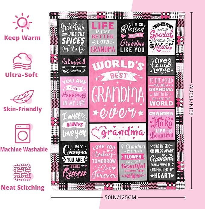 Mothers Day Birthday Gifts for Grandma from Granddaughter - World's Best Grandma Ever Gifts on Christmas Birthday from Grandchildren - Grandmas Life Blanket - Grandmother Gram Blanket 50"x60"