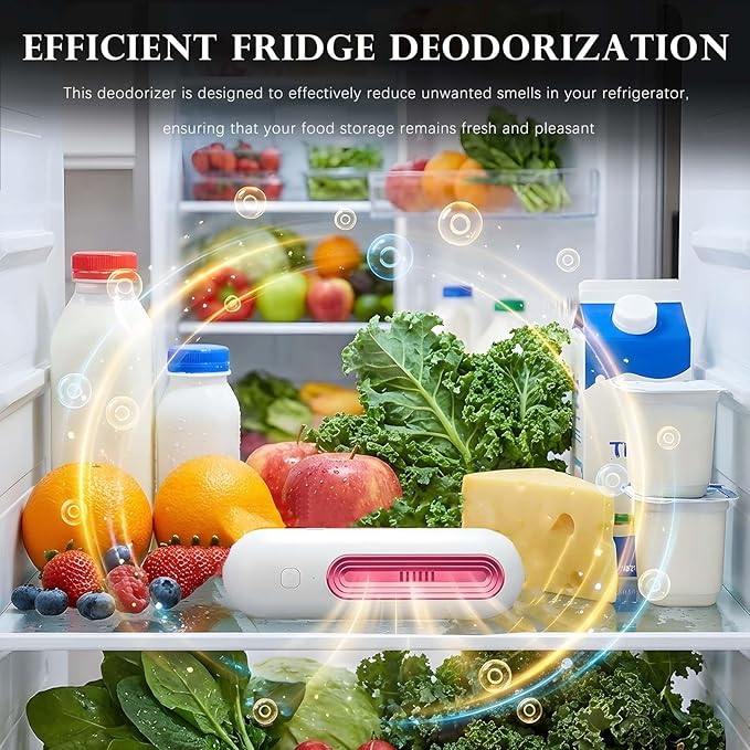 Fridge Deodorizer Odor Eliminator | Rechargeable Refrigerator Purifier | No Filters Needed | Dual Mode | Long Battery Life | Small and Space-Saving (Red)