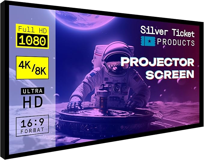 Silver Ticket Products STR Series 6 Piece Home Theater Fixed Frame 4K / 8K Ultra HD, HDTV, HDR & Active 3D Movie Projection Screen, 16:9 Format, 142" Diagonal, High Contrast Material STR-169142-HC