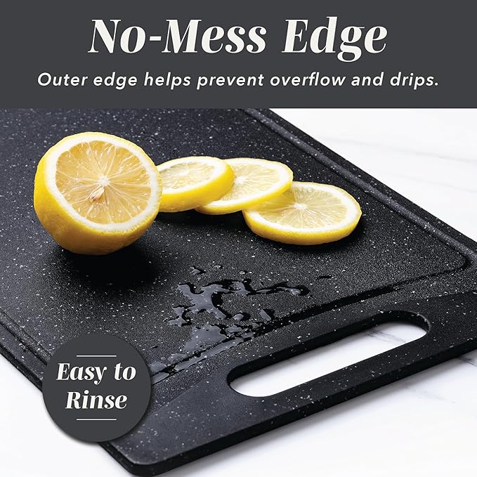 COOK WITH COLOR Non-Slip Cutting Board Set – Kitchen Essentials with Easy Grip Handle for Meat, Veggies, and Fruits, 3 Cutting Boards, Black/White