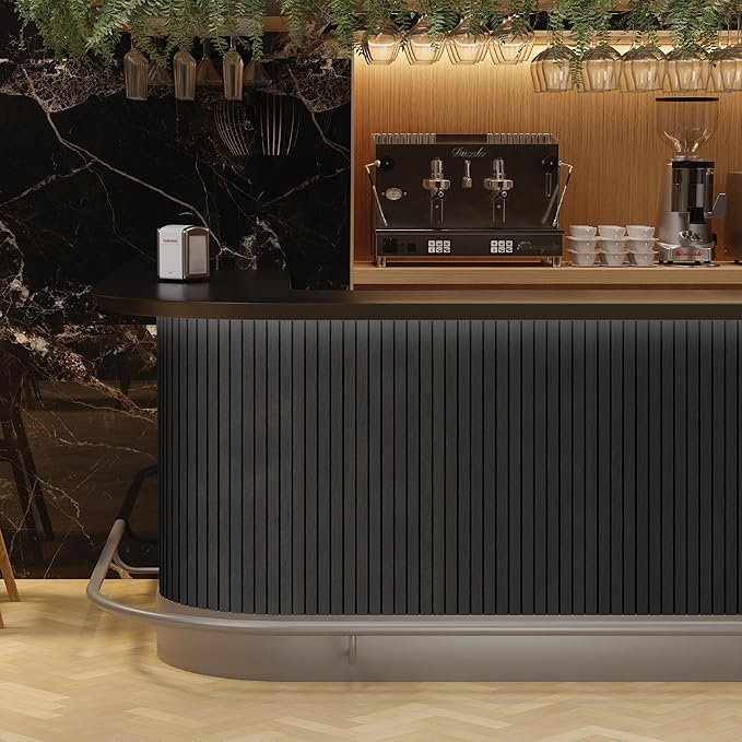 4-Piece Wood Slat Wall Panel for Interior Wall Decor Noise Cancelling 47.2" x 23.6" Peel and Stick Acoustic Decorative 3D Sound Absorbing Wall Paneling, Black Grey