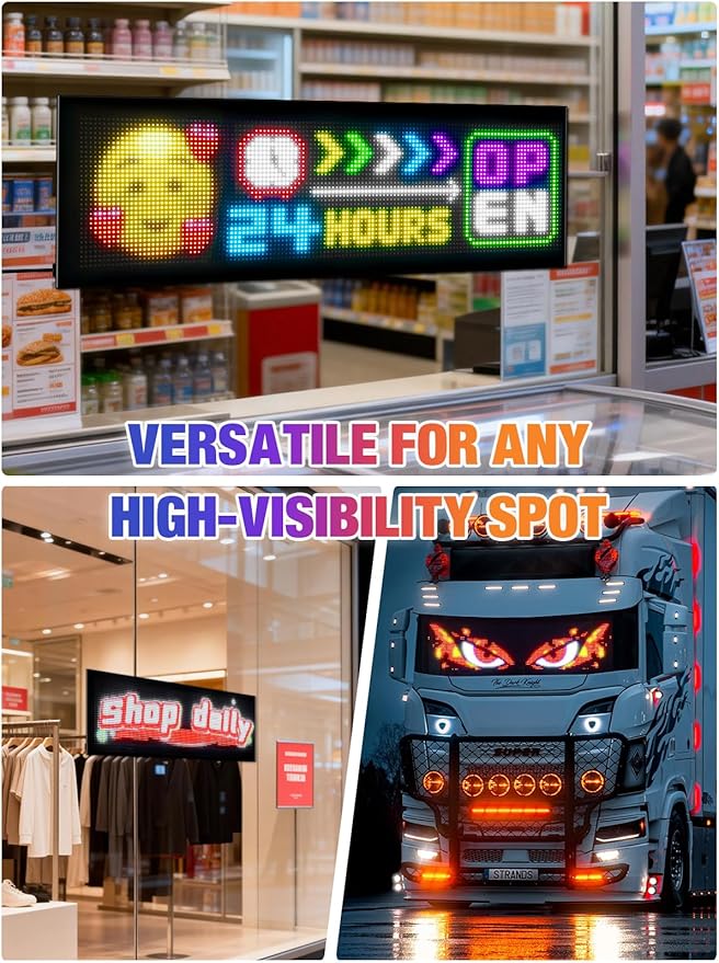 Flexible LED Display Screen, IP65 Waterproof PU+FPCB Material, Remote & App Control, for Indoor Advertising, Shop Window, Car Dealership Decoration (24.8 x 7.9in)