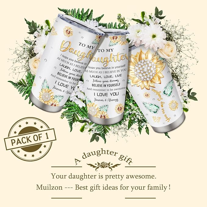 Muilzon Daughter Gift from Mom/Dad Tumblers 20oz - Gifts for Daughter from Mother/Father Coffee Mug - Christmas Mothers Day Birthday Gift Ideas for Adult Daughters Cup