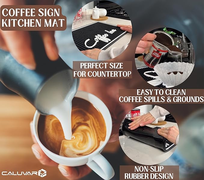 Coffee Bar Mat for Countertop, Silicone Espresso Machine Mat 18x12 Inch – Non-Slip Rubber Barista Mat for Counter, Kitchen Bar Mat for Coffee Station, Spill Catcher, Modern Home Decor Accessory