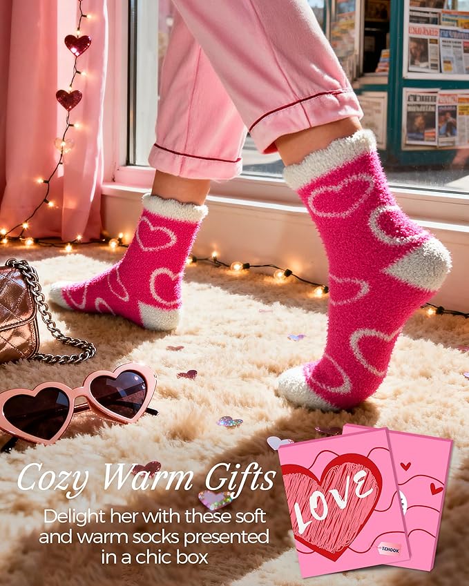TEHOOK Warm & Cozy Gifts for Women, Fluffy Fuzzy Plush Sleeping Slipper Socks - Soft Warm Fabric