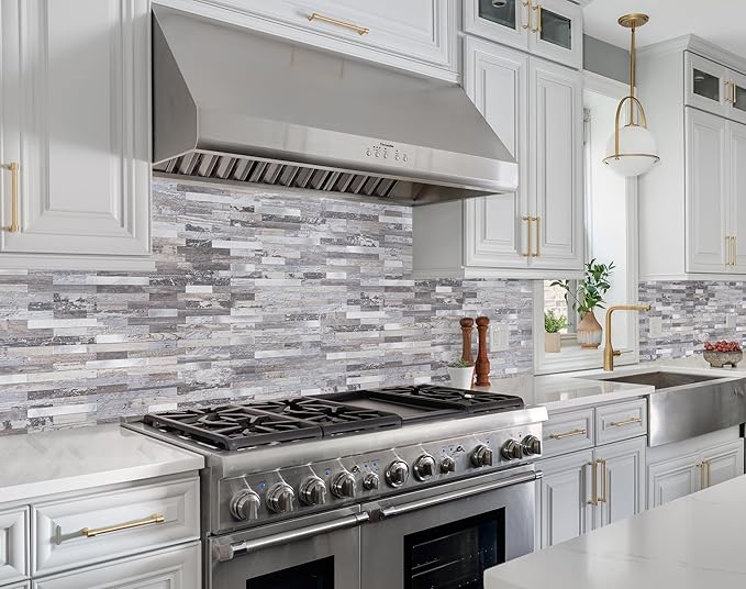 StyloVue 2 Sheets Peel and Stick Backsplash, Distressed Wood with Metal Silver Self Adhesive Wall Tiles Upgrade Your Kitchen Backsplash, RV, Fireplace