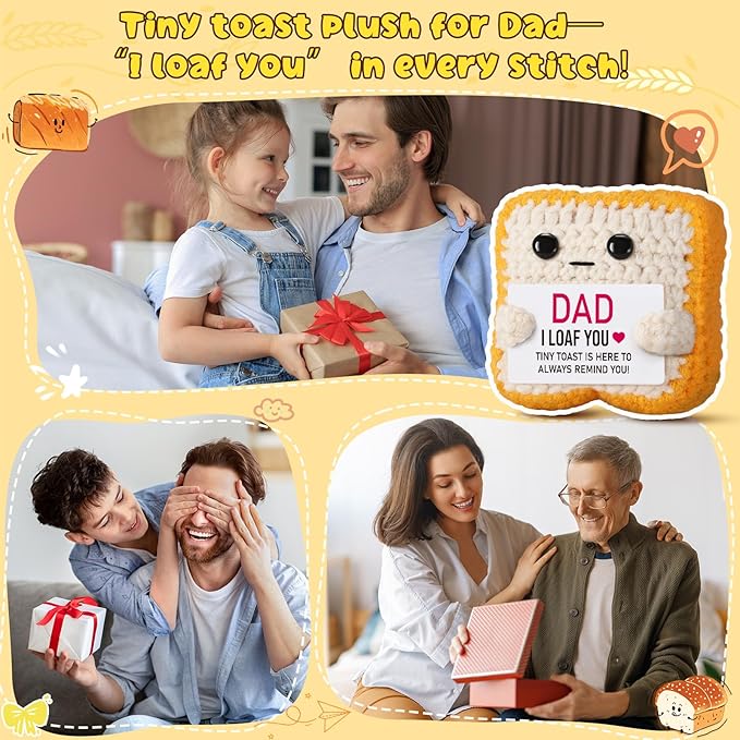 Mini Toast Pun Fathers Day Dad Gifts from Daughter Son Wife, Birthday Gifts for Father Dad Daddy, I Love You Funny Presents - Handmade Loaf Crochet Toast Father‘s Day Cute Decor