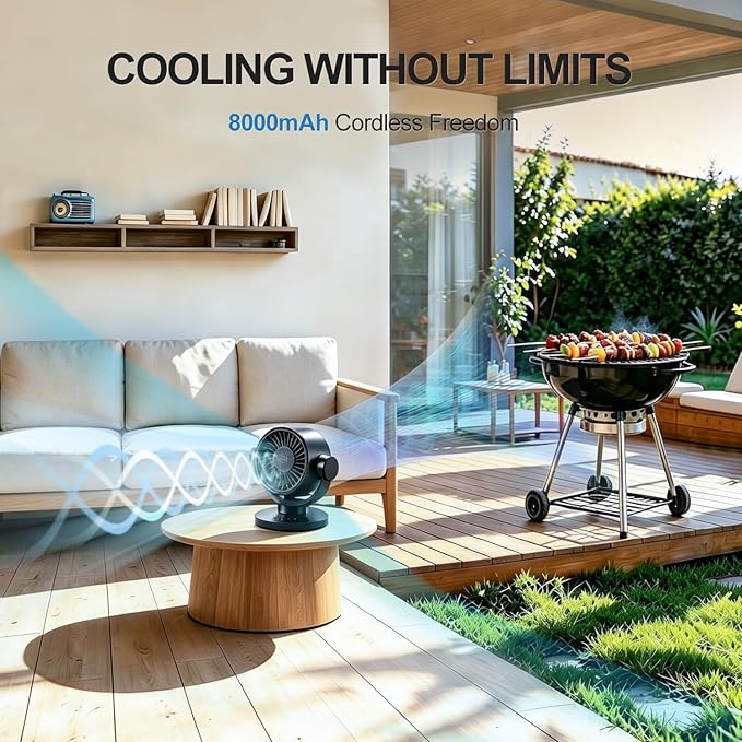 Fan for Bedroom, Table Air Circulator Fan 9 Inch Remote, 90°+120° Auto Oscillation Desk Fan, 10dB Quiet, 6-Speed, Powerful Mode Cordless, Max 12H Timer 8000mAh Battery 40ft Airflow, LED Display