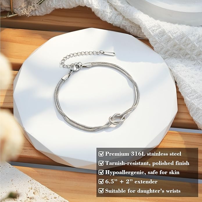 Tarsus Love Knot Daughter Bracelet, Daughter Birthday Valentines Mothers Day Christmas Jewelry Gifts for Women Teens Adults