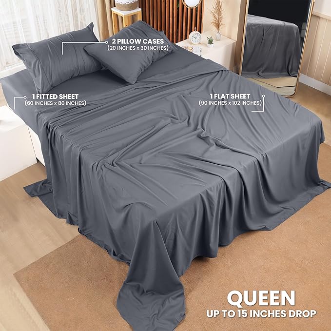 Utopia Bedding Queen Bed Sheets Set - Pack of 2 Sheet Sets - Perfect for Spa, Hotel, & Guest Bedroom - Brushed Microfiber - Shrinkage and Fade Resistant - Easy Care (Grey)