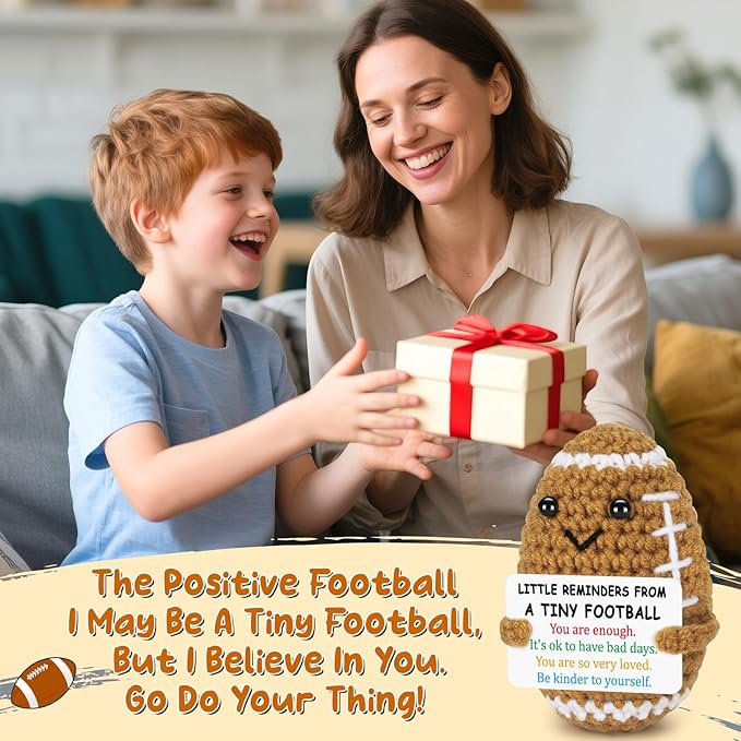 BiuNiuring Positive Inspirational Crochet Football Gifts for Teens Women & Men, Funny Cute Little Reminders Stress-Relief Birthday Gifts for College Friends, Coworkers, Bosses, Her, Him