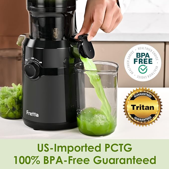Cold Press Juicer Machines,Fretta Nifty Slow Masticating Juicer Machines with PCTG Material from the USA,Fit Whole Fruits & Vegetables-Easy to Clean,High Juice Yield,BPA Free,Baby Blue