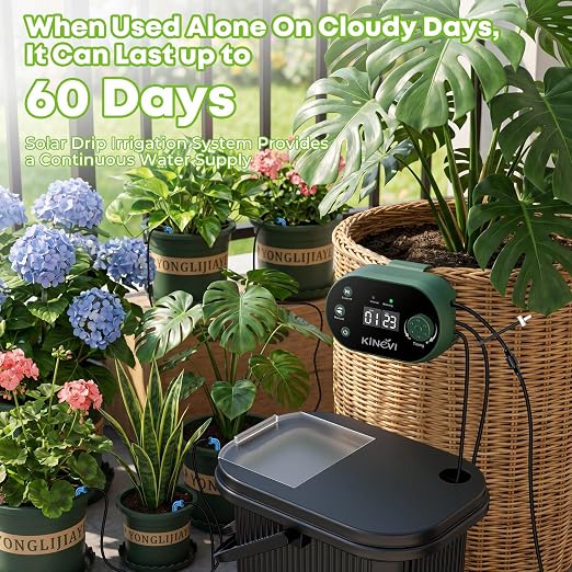 Solar Drip Irrigation System Kit, Auto Plant Waterer for 15 Pots | 3W Solar DIY Watering Device with Bucket & Flower Pots Included, 22 Programmable Timer Modes, Anti-Siphon