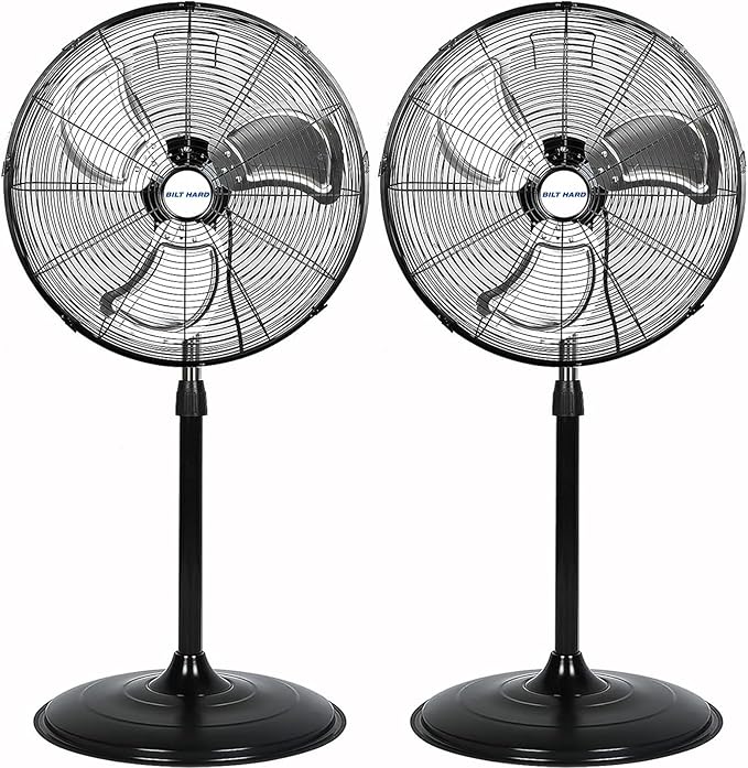 BILT HARD 20" High Velocity Pedestal Fan, 3-Speed 5200 CFM Industrial Oscillating Stand Fan, Heavy Duty Standing Shop Fan with Aluminum Blades for Garage, Commercial and Residential, 2 Pack