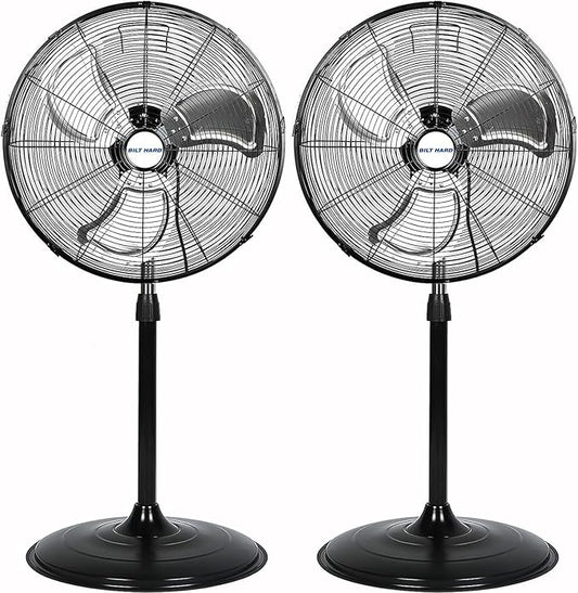 BILT HARD 20" High Velocity Pedestal Fan, 3-Speed 5200 CFM Industrial Oscillating Stand Fan, Heavy Duty Standing Shop Fan with Aluminum Blades for Garage, Commercial and Residential, 2 Pack