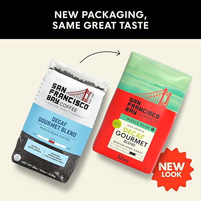 San Francisco Bay Coffee - Decaf Medium-Dark Roast Whole Bean Coffee - Decaf Gourmet Blend (2 lb bag) - Swiss Water Processed