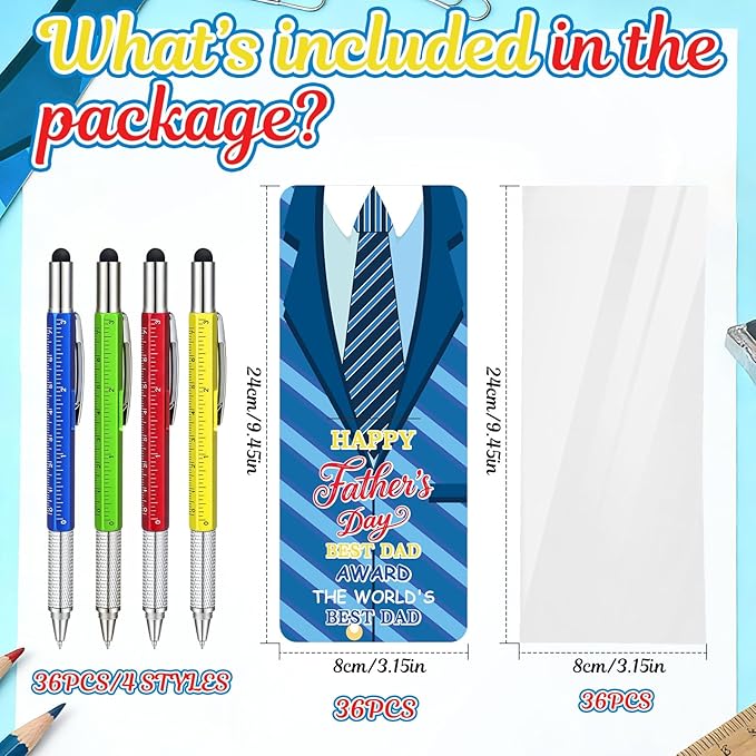 36 Set Father's Day Gift Bulk Appreciation Ballpoint Writing Fancy Pen Set with Card Holder 4 Colors Father's Day Award Party Favors Details Gifts Goodie Stuffers for Dad Husband