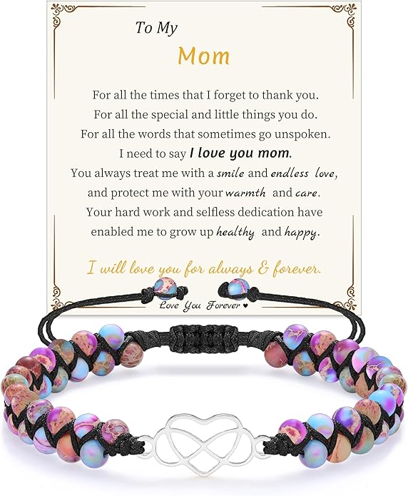 Mothers Day Gifts for Daughter Granddaughter, To My Mom Grandma Wife Girlfriend Sister Jasper Heart Bracelets Birthday Anniversary Christmas Stocking Stuffers Valentines Day Jewelry