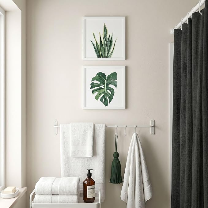 ArtbyHannah Framed Bathroom Wall Art Decor, 10x10 Inch 4 Pack Botanical Gallery Wall Frame Set Modern Farmhouse Sage Green Prints Artwork for Spa, Restroom, Bedroom, Office Decoration (White)