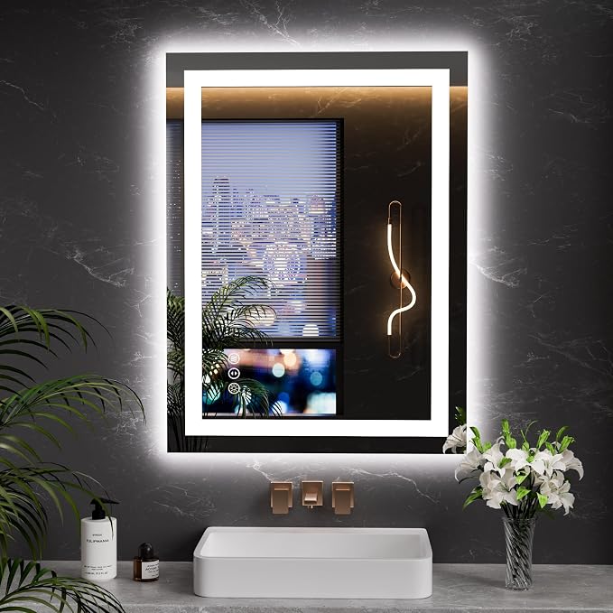 LOAAO 23.6"x31.5" LED Bathroom Mirror with Lights, Anti-Fog, Dimmable, Backlit + Front Lit, Lighted Bathroom Vanity Mirror for Wall, Memory Function, Tempered Glass, Safe to Use, ETL Listed