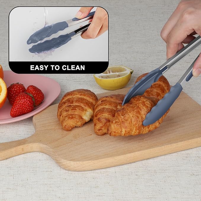 Hotec Mini Silicone Kitchen Tongs for Cooking - 7-Inch Small Serving Tongs with Silicone Tips, Set of 3 (Neutral)
