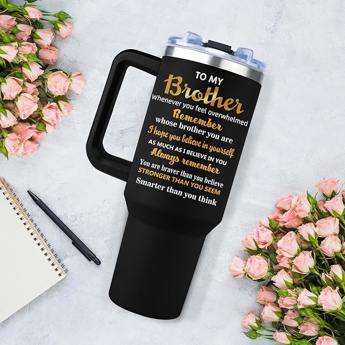 Muilzon Gifts for Brother Tumbler 40oz - Brother Gifts for Birthday Christmas Fathers Day from Sister - Big Brothers Gift Coffee Mug - Cool Funny Gift for Older/Little Brothers Cup with Handle