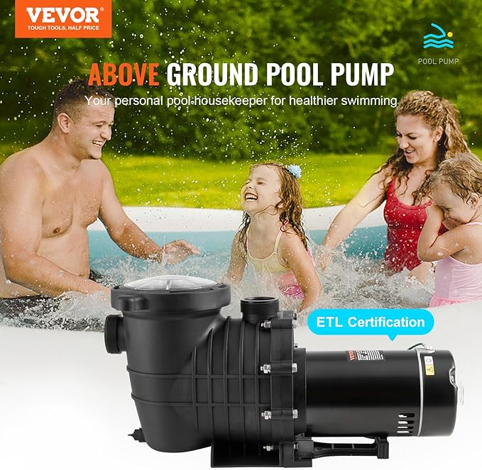VEVOR 1.5HP Dual Voltage Above Ground Pool Pump 100 GPM 110/240V
