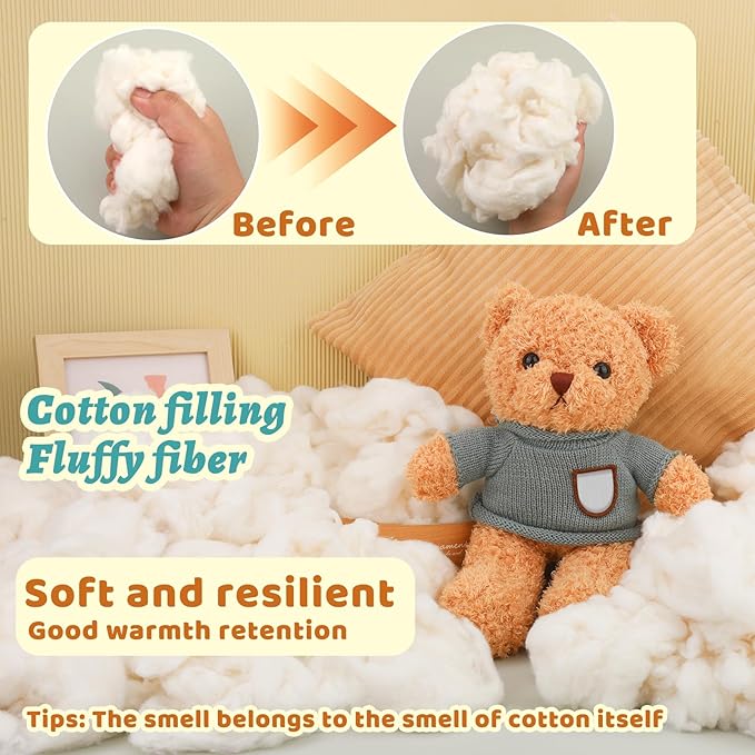ZXIIXZ 1.1 lb Cotton Stuffing for Stuffed Animals, (7oz-4.4 lb) Premium Natural Cotton Filling, Warm Cotton Batting Fiber Fill for Pillow Cushion Stuffing, Home DIY Craft Stuffing, 500g/1.1 lb