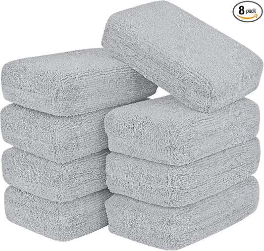 AIDEA Microfiber Applicator Pad-8Pack, Car Wash Sponge, Premium Microfiber Sponge and Cleaning Pads, Perfect for Effortless Wax, Sealant, and Conditioner Application-Grey