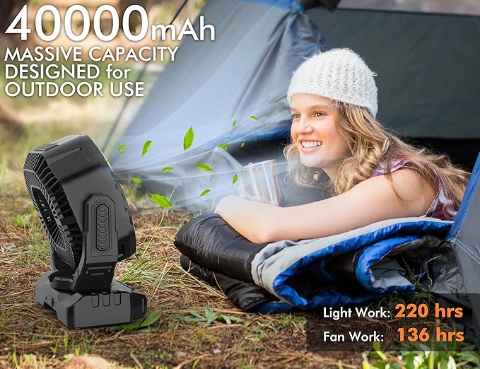 40000mAh Battery Operated Camping Fan, Rechargeable Fan High Velocity, Portable Fan With Remote & Timer - Battery Powered Fan for Car Travel RV Camping Gear Hurricane Emergency Power Outage Essentials