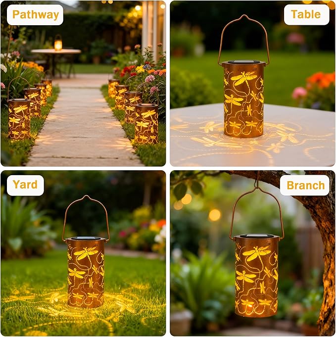 ANYTALK Dragonfly Solar Lanterns Outdoor Waterproof, Birthday Gifts for Women Mom Grandma, Hanging Solar Lights for Yard, Patio, Porch, Garden Decor, Christmas Gifts for Her/Him
