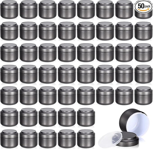 Suclain 50 Pack Small Tea Tin Canisters Bulk with Airtight Double Lids 3.4 oz Mini Leaf Tea Storage Containers Round Metal Tinplate Kitchen Teas Tin Can Box for Loose Teas Coffee Herbs Spices(Gray)
