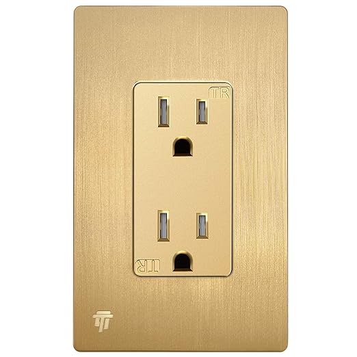 ENERLITES Elite Series Decorator Receptacle Outlet Child Safe Tamper-Resistant, Gloss Finish, Self-Grounding, Residential Grade, 15A 125V, UL Listed, 61501-TR, Brushed Gold (10 Pack)