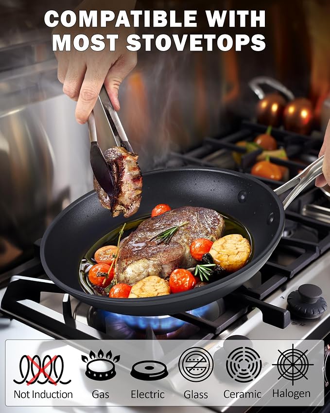 Cooks Standard Classic 8 Inch Hard Anodized Nonstick Frying Pan | Ceramic Non Stick Skillet, Easy Clean Egg Omelette Pan, Even Heating for Gas Electric Stoves, Oven Safe, Black