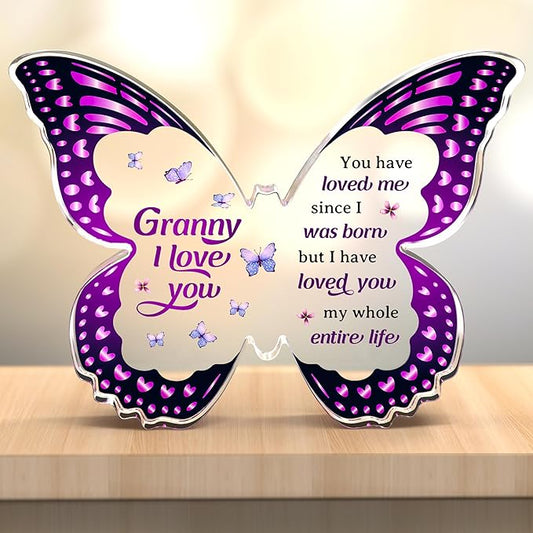 Gifts for Granny for Grandma, Mothers Day Granny Gifts, Best Granny Gift from Grandchild - Butterfly Acrylic Plaque for Birthday Christmas Valentines Mothers Day