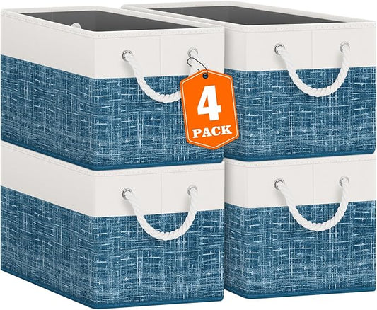 Fab totes Storage Bins [40-Pack], Foldable Storage Baskets for Organizing Toys, Books, Shelves, Closet, Large Storage Box with Rope Handles, Sturdy Organizer Bins, White & Black