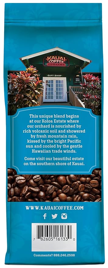 Kauai Whole Bean Coffee – Smooth, Non-Bitter Pure Arabica – Light Floral Notes & Bright Aroma – Grown on Hawaii's Largest Coffee Farm – Koloa Estate Medium Roast, 10oz (Pack of 4)