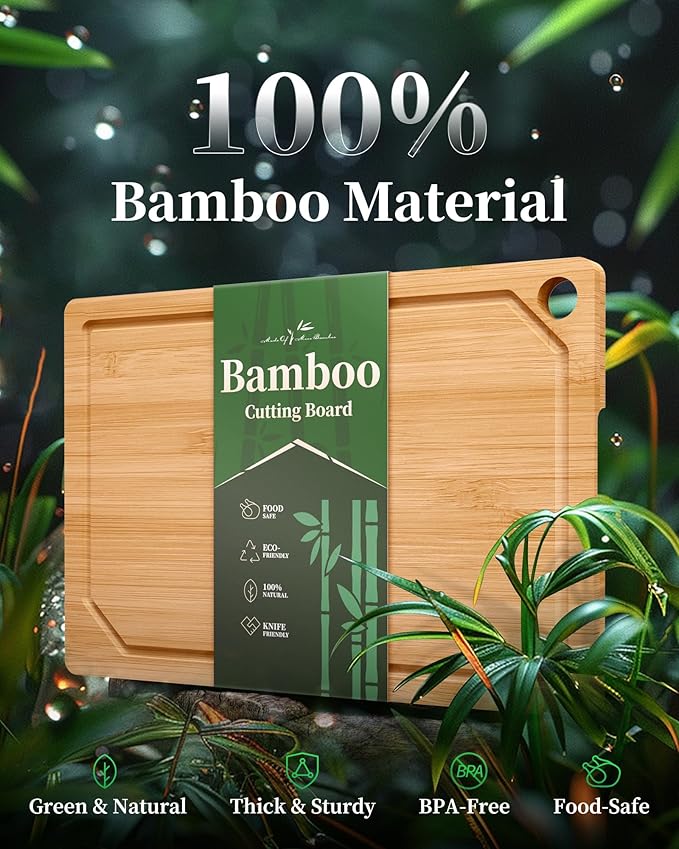 Kitsure Bamboo Cutting Board - Multi-Sizes Wooden Cutting Boards for Kitchen, Convenient Kitchen Essentials with Deep Juice Grooves, Cutting Board for Chopping & Serving, Medium, Natural