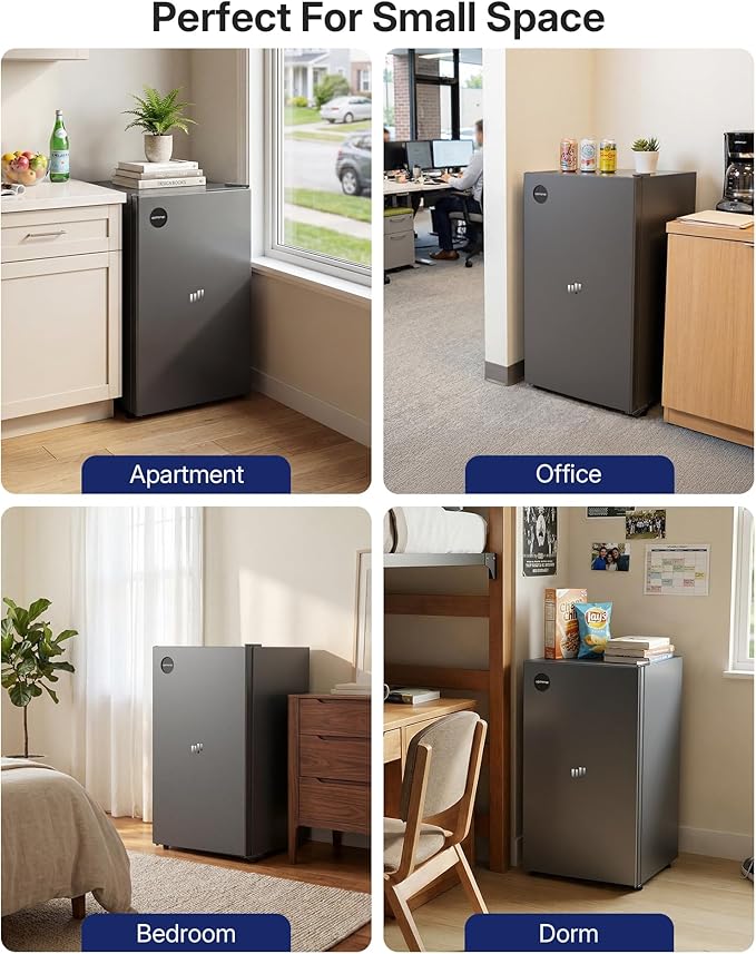 Upstreman 3.2 Cu.Ft All-Refrigerator Mini Fridge, Single Door Small Refrigerator, Dorm Fridge with 7 Adjustable Thermostat, Compact Refrigerator for Office, Bedroom or Dorm, Gray-CR32