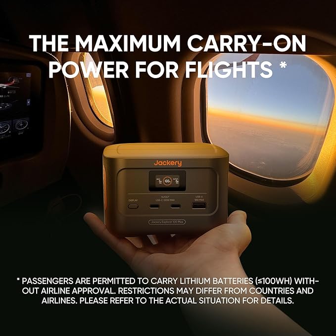 Jackery Explorer 100 Plus Power Station with Mini Carrying Bag, 99Wh LiFePO4 Battery Power Bank, 3-Port 128W Portable Charger, PD 3.0 Fast Charge for Laptop, Phone, Tablet(Renewed)