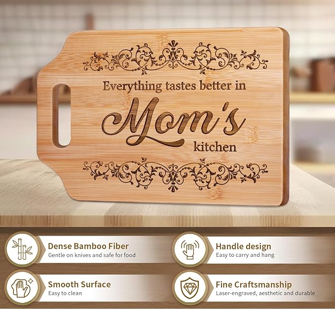 AceThrills Mothers Day Gifts for Mom Gifts, Mom Birthday Gifts for Moms from Daughter Son - Engraved Bamboo Cutting Board 12.3"L x 8.7"W x 0.4"Th