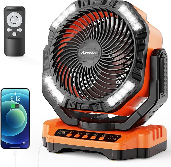 40000mAh Battery Operated Camping Fan, Rechargeable Fan High Velocity, Portable Fan With Remote & Timer - Battery Powered Fan for Car Travel RV Camping Gear Hurricane Emergency Power Outage Essentials